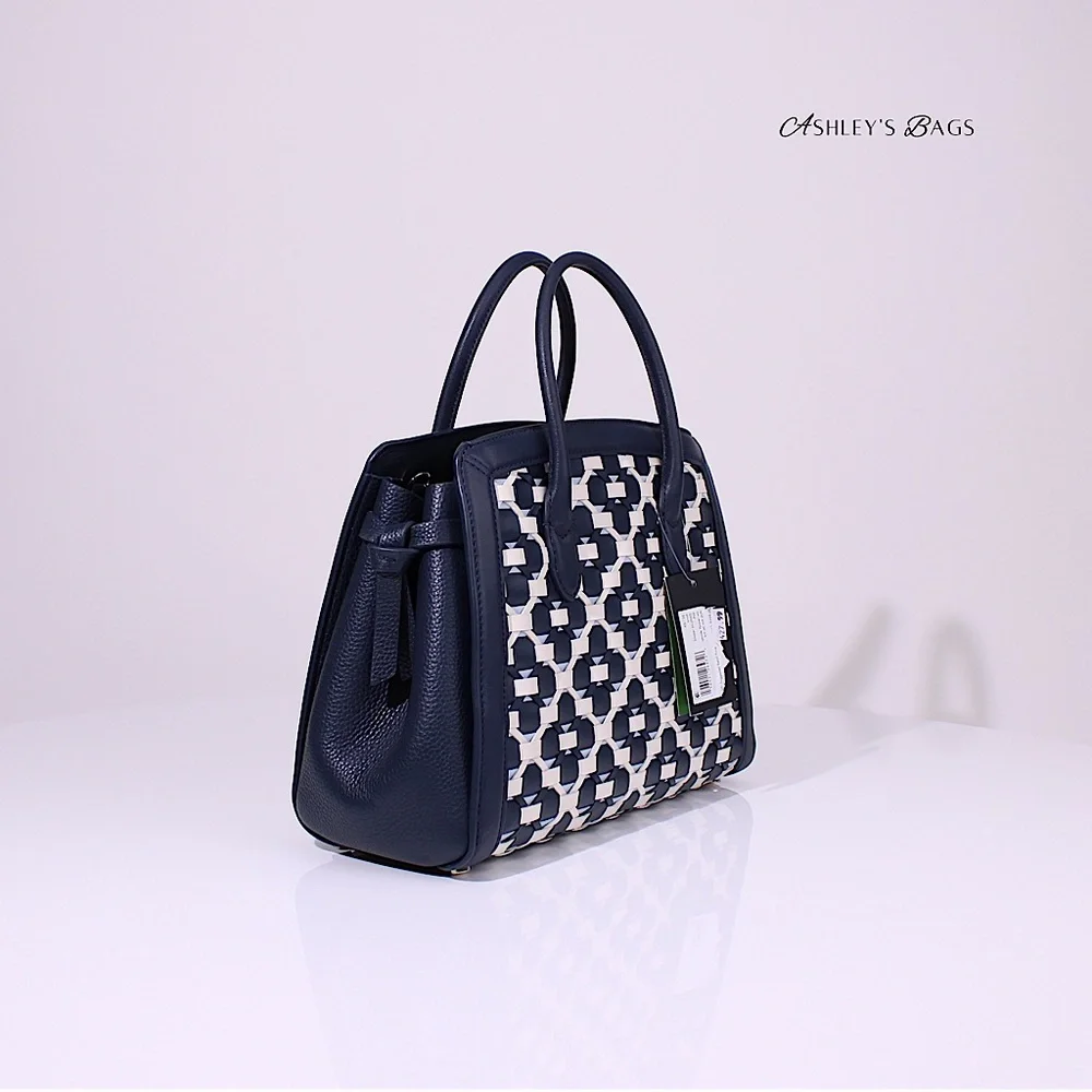 Kate Spade Knott Woven Spade Flower Medium Satchel In Blazer Blue